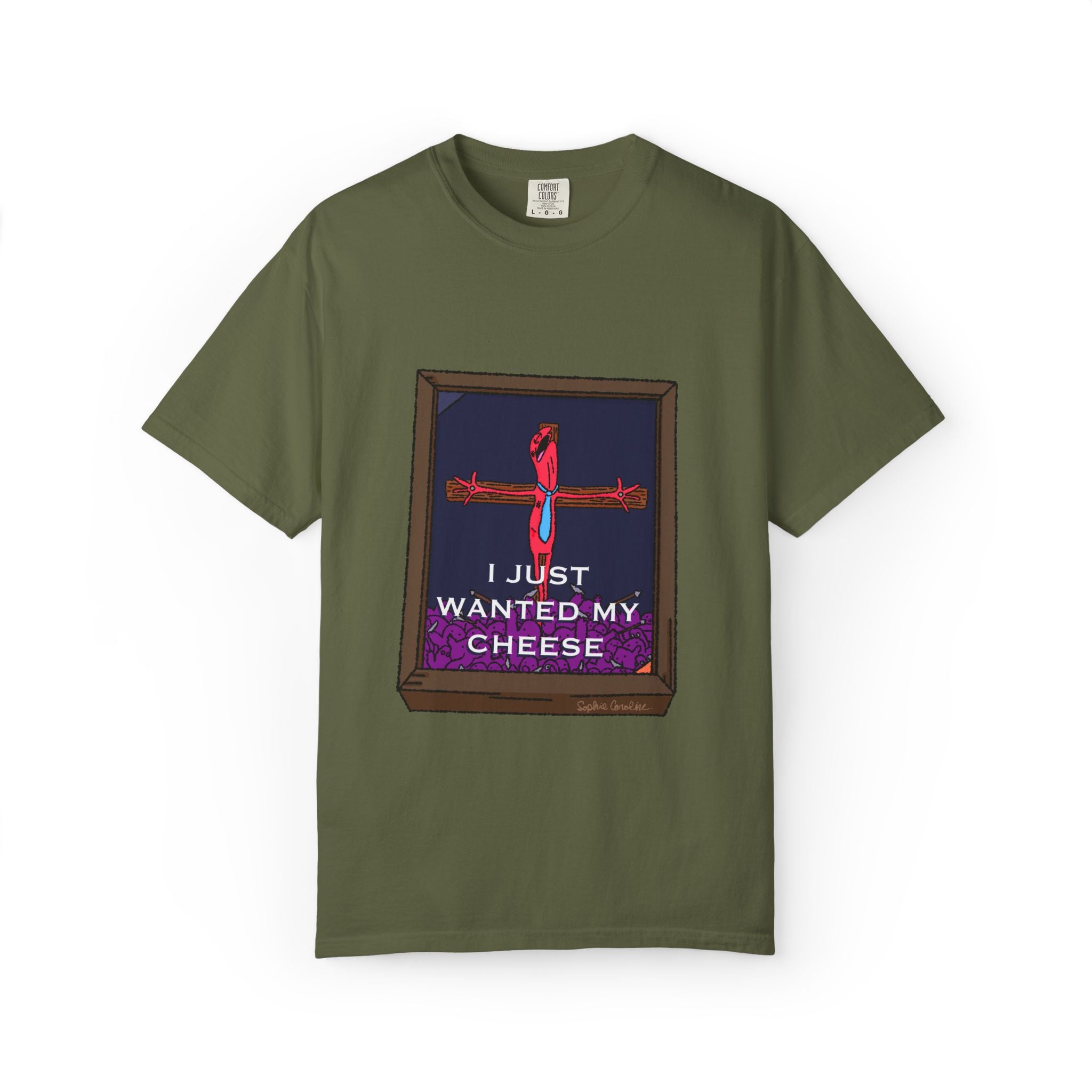 I Just Wanted My Cheese framed cross, T-shirt | quirky dark humor, Smiling Friends