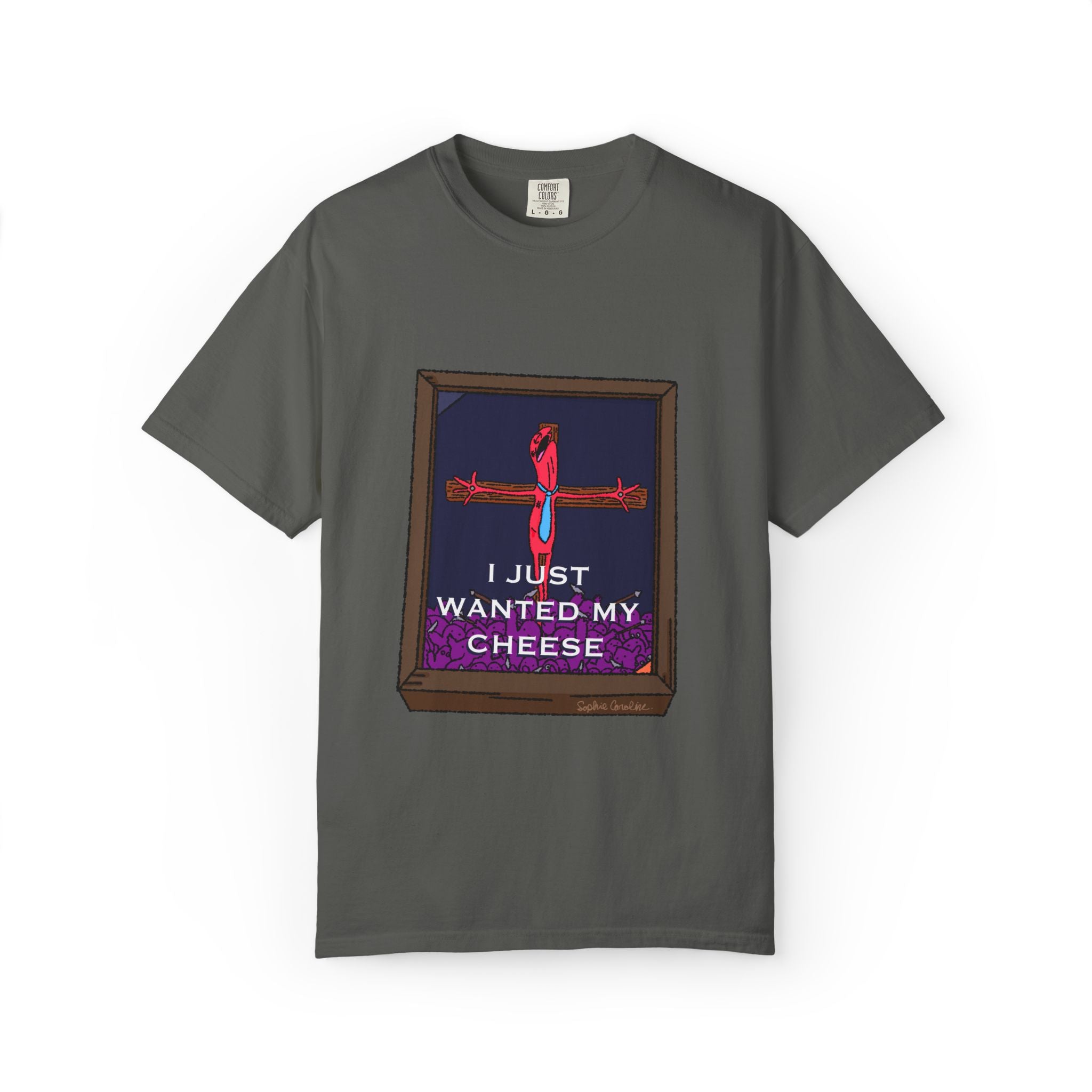 I Just Wanted My Cheese framed cross, T-shirt | quirky dark humor, Smiling Friends
