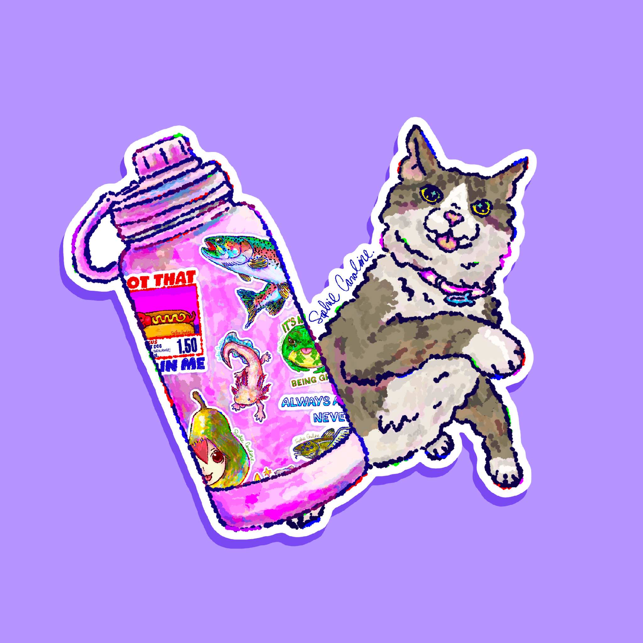 Water Bottle Cat Sticker